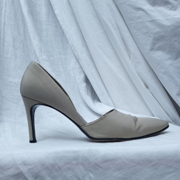 Vintage YSL Silk Beige Heels - Picture 1 of 7